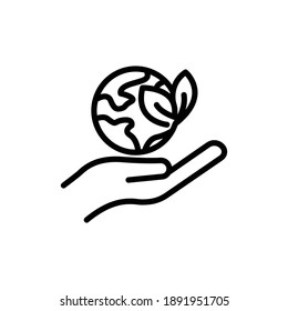 Hand line icon with earth and plant. symbol to plant. simple design editable. Design template vector