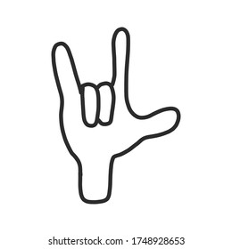 Hand-Linie-Symbol im flachen Design, einzeln auf weißem Hintergrund. Symbol von doom.two Finger werden hochgezogen und zwei Finger auf der palm.for website und app Design, Plakate gebogen. Verdauungsstörungen.