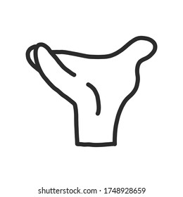 Icono de línea de mano en un estilo de diseño plano, aislado en un fondo blanco. símbolo de la palma que contiene el objeto. para el diseño de sitios web y aplicaciones, carteles y afiches. gesticulación.