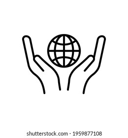 hand line icon with globe . planet Earth. Editable stroke. Design template vector