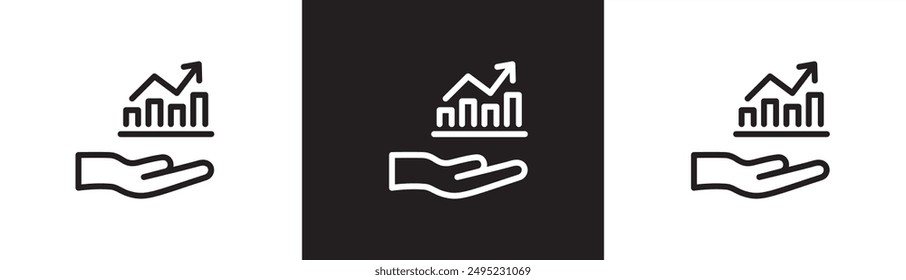 Handliniensymbol und Diagramm des finanziellen Gewinns, des Gewinns, des finanziellen Gewinns, der Datenbank, der Statistik, des Diagramms, der Präsentation. Finanz-Icon-Vektorillustration auf durchsichtigem schwarzweißem Hintergrund.