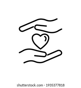 Hand line icon with heart. Editable stroke. Design template vector