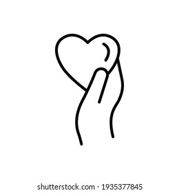 Hand line icon with heart. Editable stroke. Design template vector