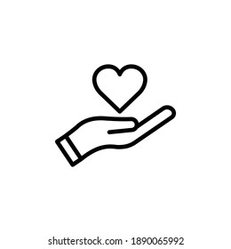 Hand Line Icon With Heart. Symbol Of Love. Simple Design Editable. Design Template Vector