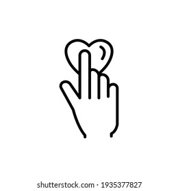 Hand line icon with heart. touch. Editable stroke. Design template vector