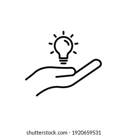 Hand line icon with Lamp light bulb . Idea symbol. Editable stroke. simple illustration mobile concept app line icon and web design. Editable stroke. Design template vector
