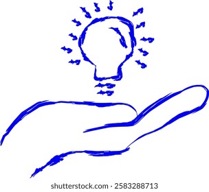 Hand line icon with light bulb Lamp in doodle style. Idea symbol. Editable stroke. simple illustration of app line icon mobile concept and web design. Editable stroke. Design template vector