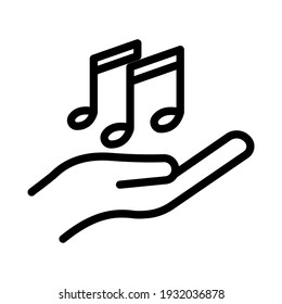 Hand line icon with music note icon. simple illustration. mobile concept app line icon and web design. Editable stroke. Design template vector