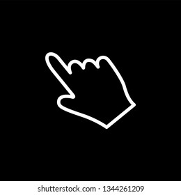 Hand Line Icon On Black Background. Black Flat Style Vector Illustration.