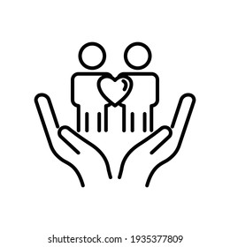 Icono de línea de mano con gente y corazón. amistad, afecto, ictus editable. vector de plantilla de diseño