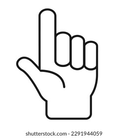 Hand line icon with pointing finger, vector hand cartoon on white background