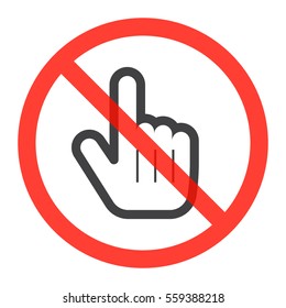 Hand line icon in prohibiting red circle, do not touch ban sign, Forbidden symbol. Vector illustration