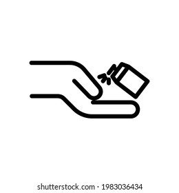 Hand line icon with hand sanitizer. Protection corona virus. simple illustration. Editable stroke. Design template vector