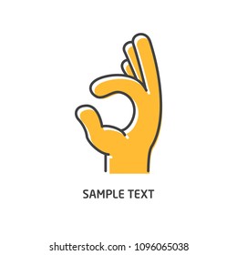 Hand line icon. Hand sign ok vector illustration. Black line logotype with shifted flat orange filled icon on white background.