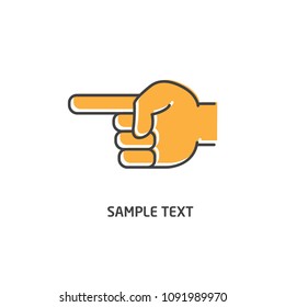Hand line icon. Hand sign vector illustration. Black line logotype with shifted flat orange filled icon on white background.