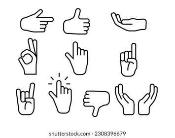 Hand line icons set isolated on white background vector. Hands line icons
