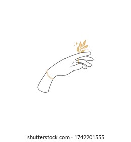Handlinienlogo Geste. Vector-Abbildung auf weißem Hintergrund. Handgezeichneter Stil. Liebe, Pflege, Haut und Tätowiervektor Illustrationen.