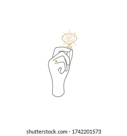 Hand line logo gesture. Vector illustration on white background. Hand drawn style. Love, care, skin and tattoo vector illustrations.