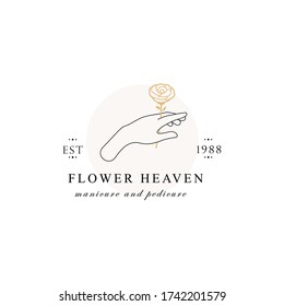 Hand line logo gesture. Vector illustration on white background. Hand drawn style. Love, care, skin and tattoo vector illustrations.