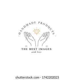 Hand line logo gesture. Vector illustration on white background. Hand drawn style. Love, care, skin and tattoo vector illustrations.