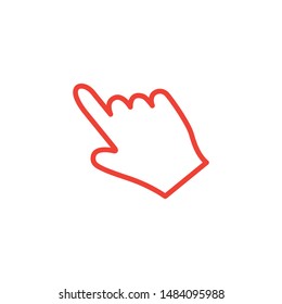 Hand Line Red Icon On White Background. Red Flat Style Vector Illustration.