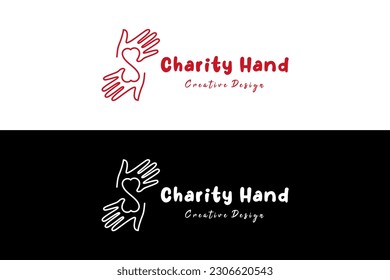 hand line vector connected with love for charity hand logo design, donation symbol illustration
