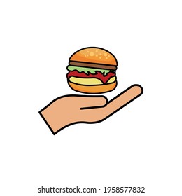 Hand lineal color icon with burger. delicious food. flat style. Editable stroke. Design template vector