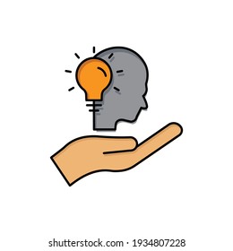 Hand lineal color icon with head and light bulb. Concept of new idea. Idea generation process. Editable stroke. Simple illustration mobile concept and web design. Design template vector
