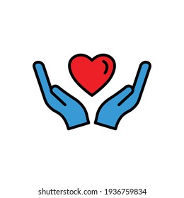Hand lineal color icon with heart. the icon can be used for application icon, web icon, infographic. Editable stroke. Design template vector