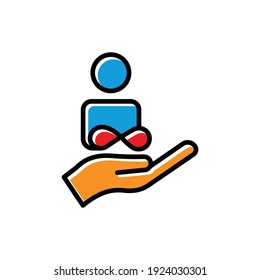 Hand lineal color icon with Infinity symbol and people. business infinity. simple illustration, mobile concept app line icon and web design. Editable stroke. Design template vector