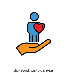 Hand lineal color icon with people and heart. friendship. the icon can be used for application icon, web icon, infographic. Editable stroke. Design template vector