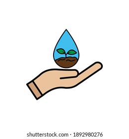 Hand lineal color icon with water drop and plant. simple design editable. Design template vector