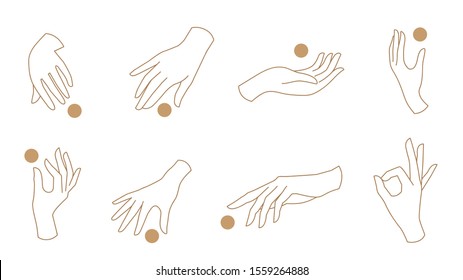 Hand linear style icon, Hands and fingers vector design in various poses for create logo and line arts design Template.