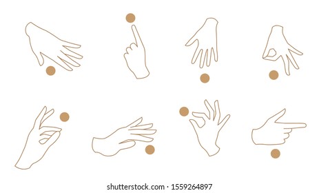 Hand linear style icon, Hands and fingers vector design in various poses for create logo and line arts design Template.