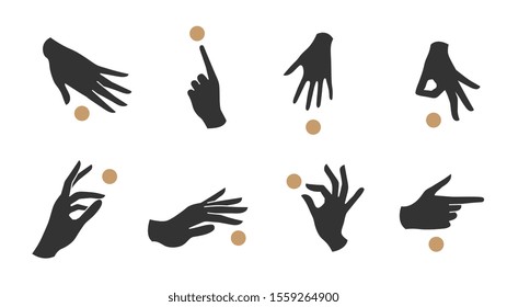 Hand linear style icon, Hands and fingers vector design in various poses for create logo and line arts design Template.