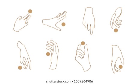 Hand linear style icon, Hands and fingers vector design in various poses for create logo and line arts design Template.