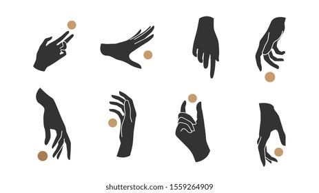 Hand linear style icon, Hands and fingers vector design in various poses for create logo and line arts design Template.