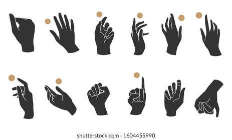 Hand linear style icon, Hands and fingers vector design in various poses for create logo and line arts design Template.