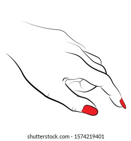 hand linework manicure vector isolated on a white background , hand vector line drawing icon with red nails