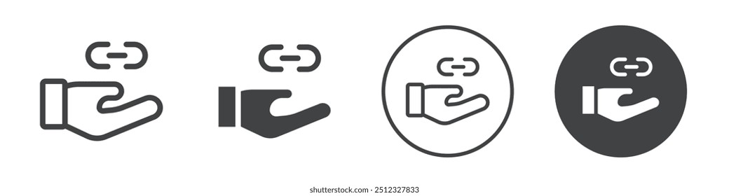 Mão com um ícone de cadeia de ligação Contorno do logotipo do vetor