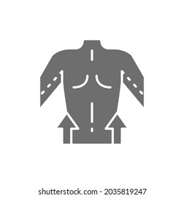 Hand liposuction, plastic surgery grey icon. Isolated on white background