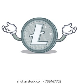Hand up Litecoin character cartoon style