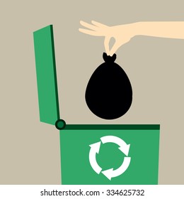 Hand littering garbage of rubbish to recycle trash, clean and pollution reduction, for safe the world concept.