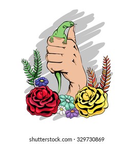Hand with a little lizard
