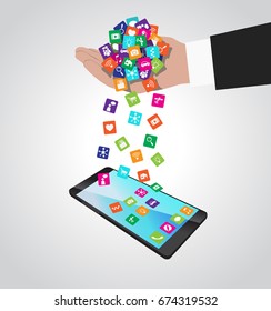 Hand loads and installs apps in smart phone