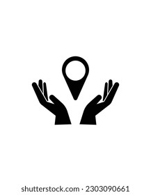hand with location icon, vector best flat icon.