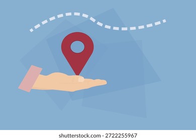 Seguir La mano con un punto de ubicación indica la ruta a