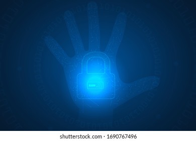 Mano y candado. La ciberseguridad y la seguridad de la tecnología de ciberataques abstracta. fondo de seguridad táctil manual.