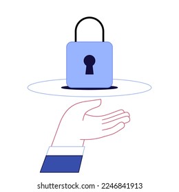 Hand with lock icon. Web symbol of security on white background. Vector illustration.