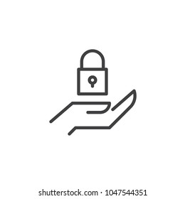 Hand and lock outline icon. linear style sign for mobile concept and web design. Security simple line vector icon. Symbol, logo illustration. Pixel perfect vector graphics